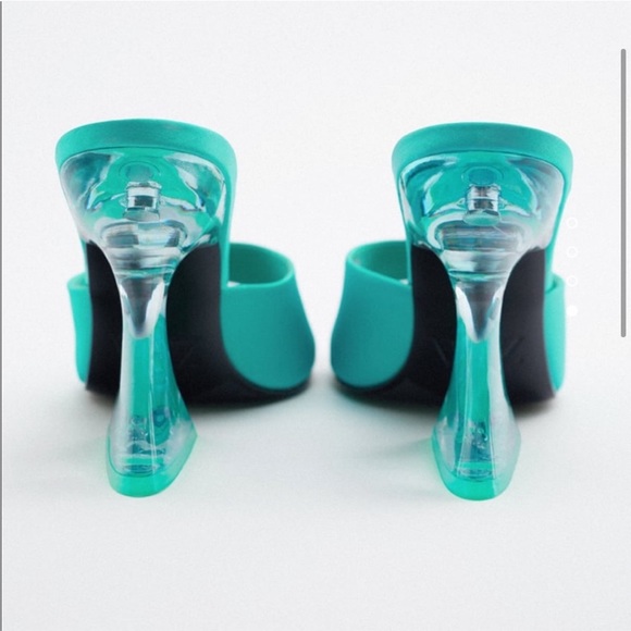 Zara Shoes Nwt Zara Teal Blue Green Clear Acrylic Heeled Sandals